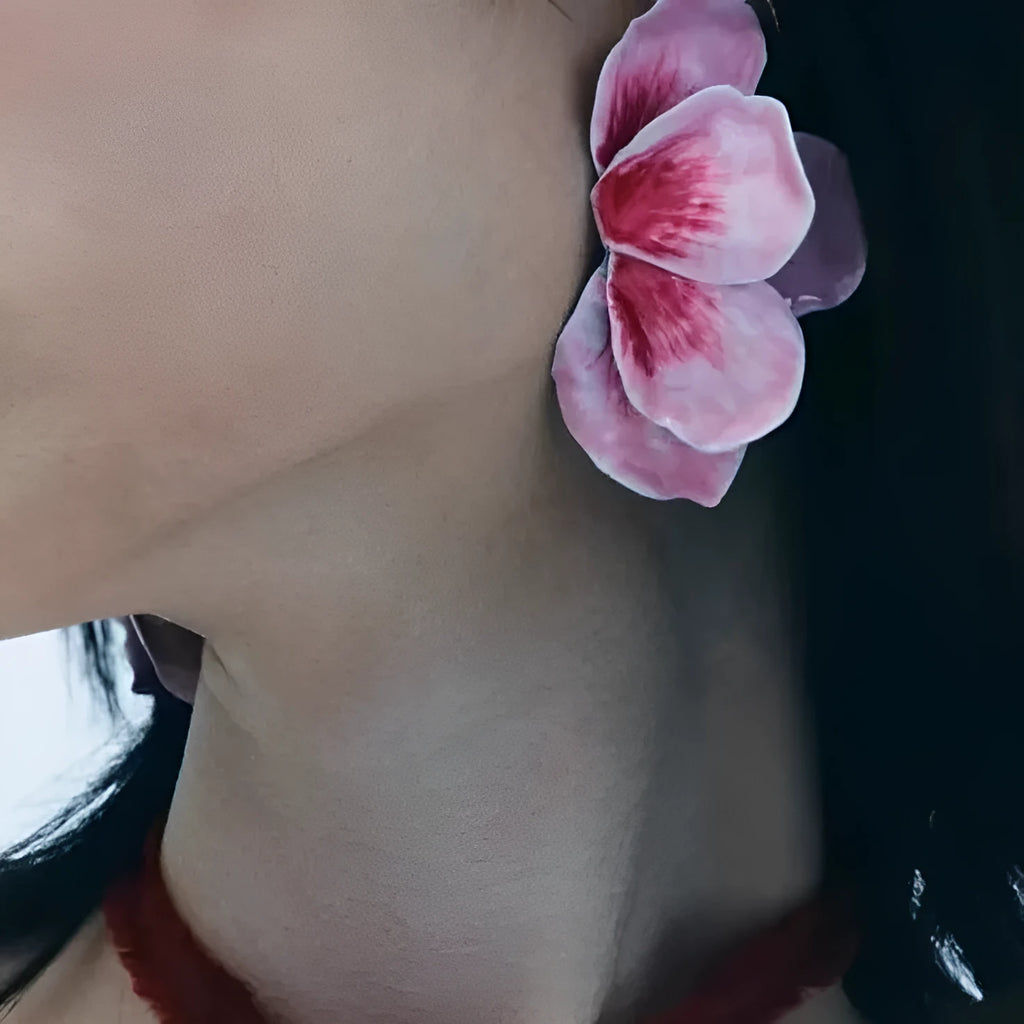 Pastoral style alloy flower stud earrings with oil-spot glaze finish in four colour options