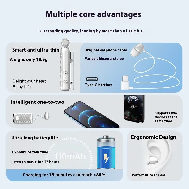 F588 mini cable Bluetooth headset in black side view showing in-ear design and cable style