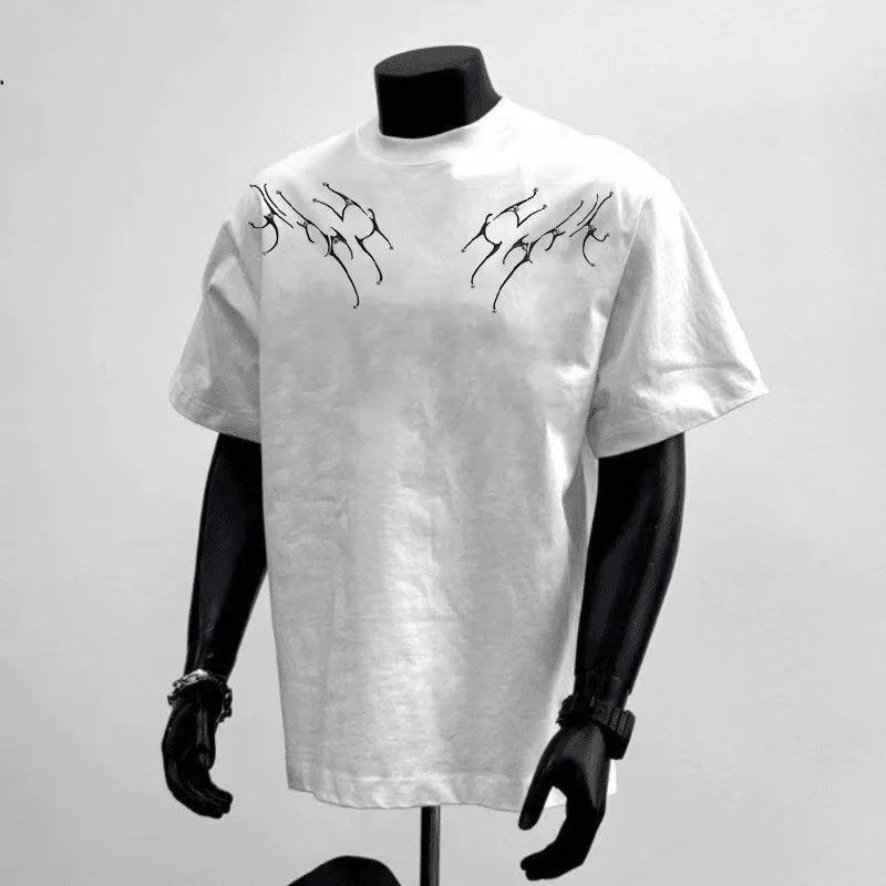 Men's printed pure cotton loose fit short sleeve top in white and black colour options