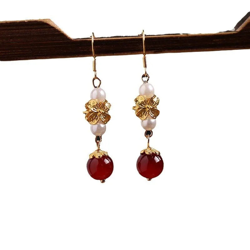 Vintage geometric alloy earrings with electroplated finish for han cheongsam traditional dress