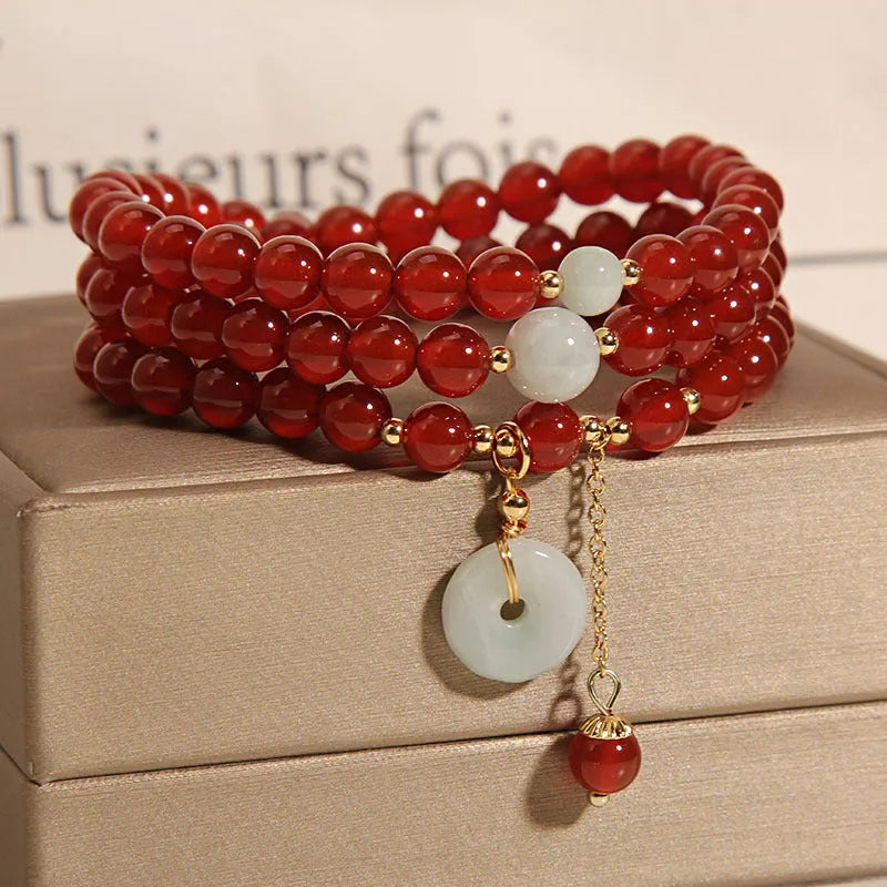 Women's red agate multi-layer bracelet with crystal beads in retro ethnic style