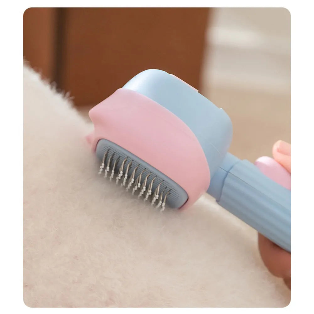 Blue and green double-sided pet grooming brush with deshedding rake and dematting comb