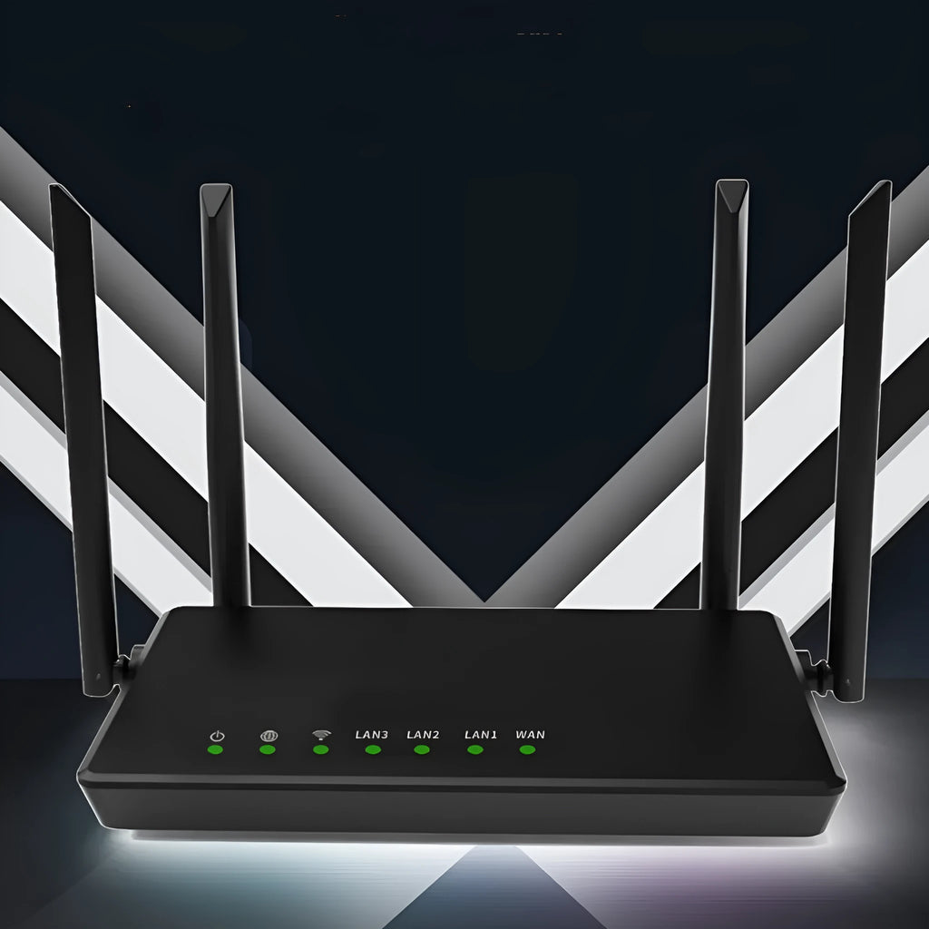 Portable 300m home WiFi router in black or white with 4 LAN ports and compact metal case