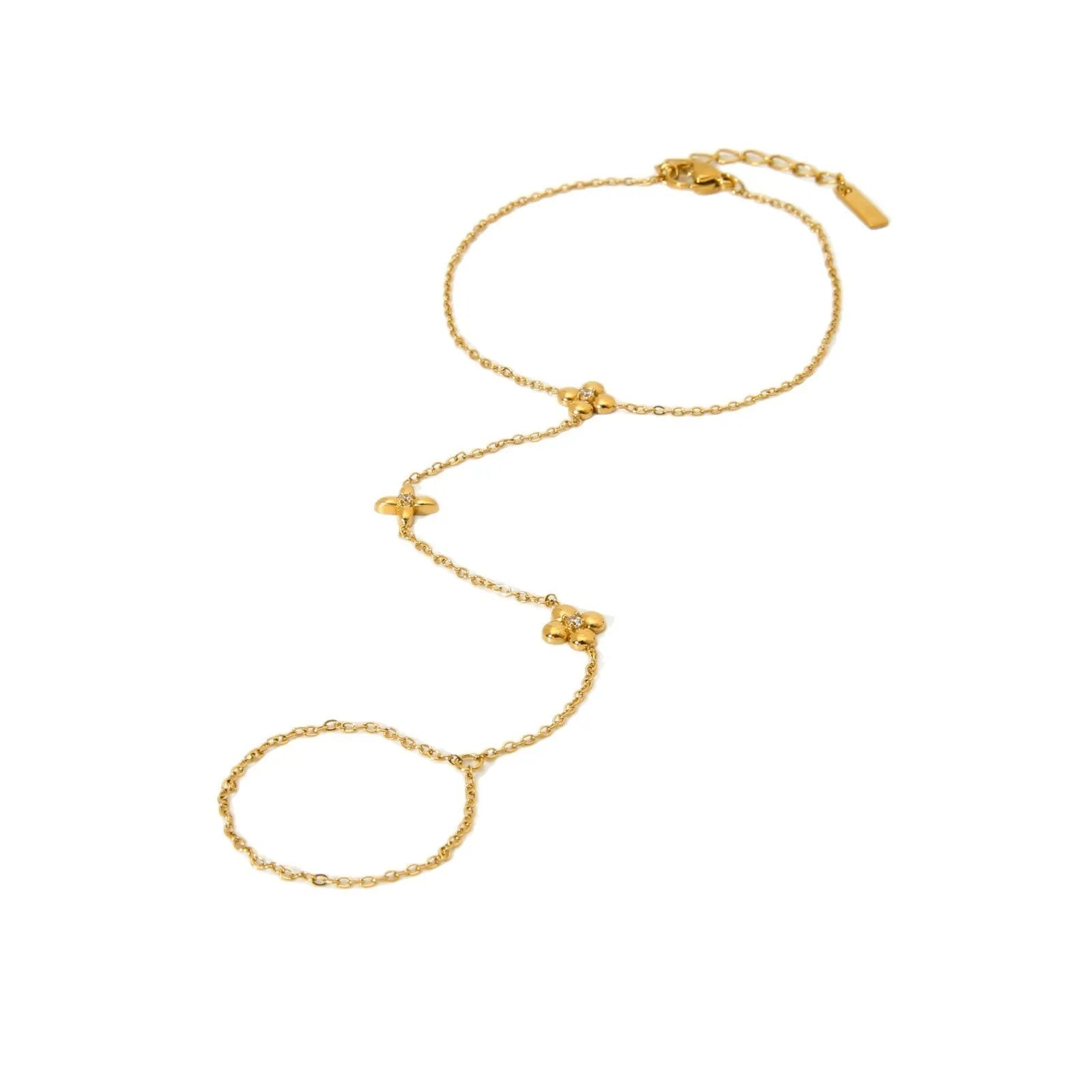 Gold-colour stainless steel women's bracelet with geometric flower and eight-pointed star design