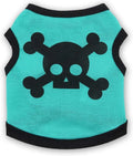 Halloween dog vest with skull bones pattern in blue, orange, purple colour options on small pet