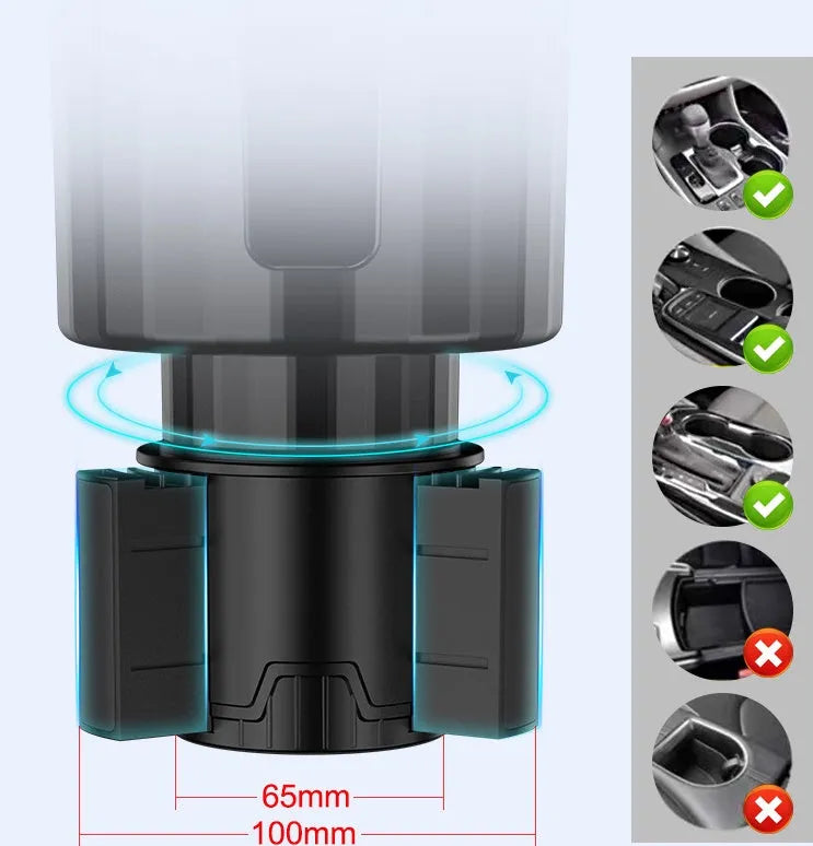 Matte black ABS car cup holder expander for oversized bottles with twist adjustment mechanism