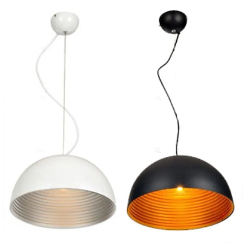 Industrial style chandelier double-layer semicircle outer black inner gold pendant light for office