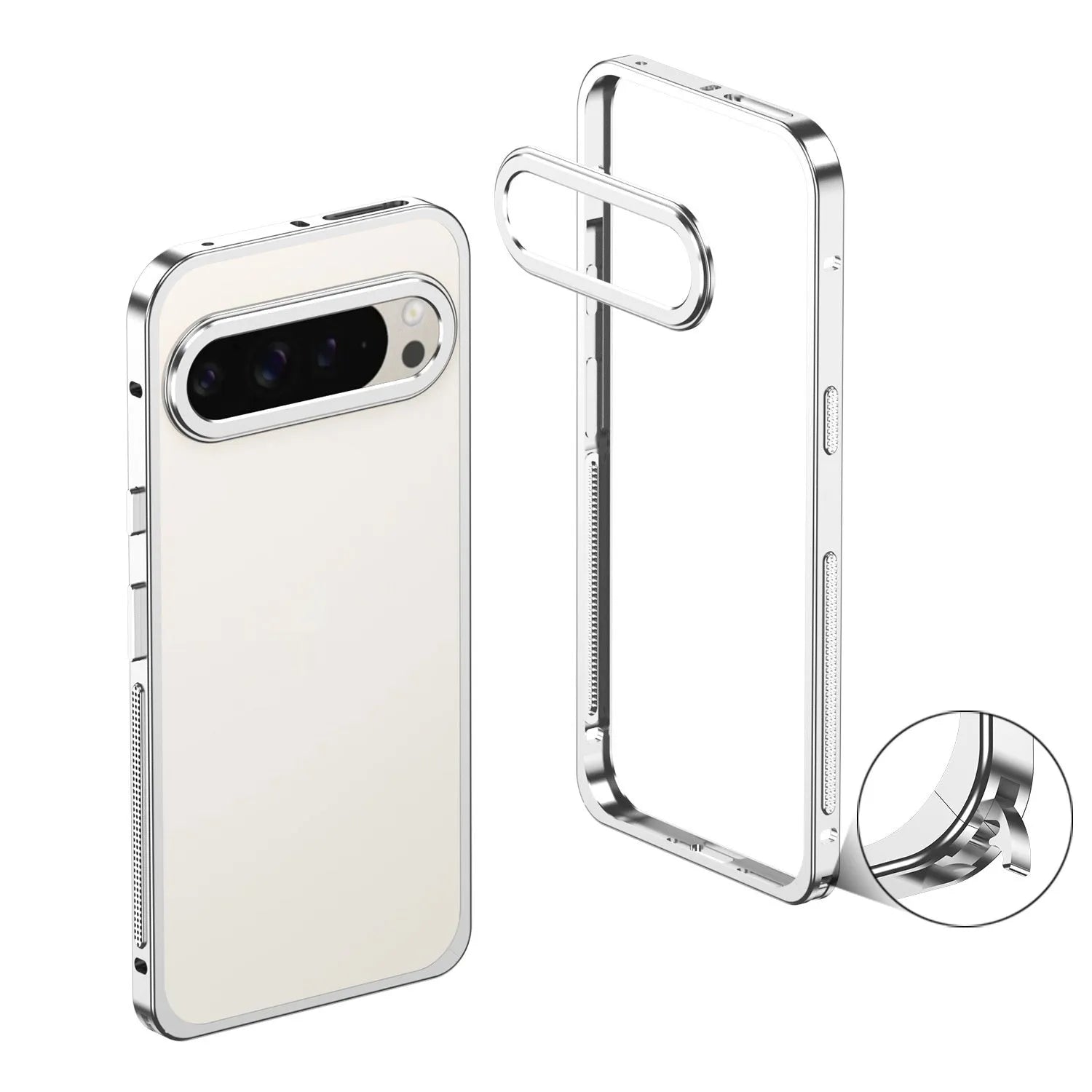 Aluminium alloy phone case for Google Pixel 9 with half-pack design and lens protection case