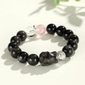 Silver stone crystal beaded bracelet with electroplated setting and choice of fox, cat or planet pendant