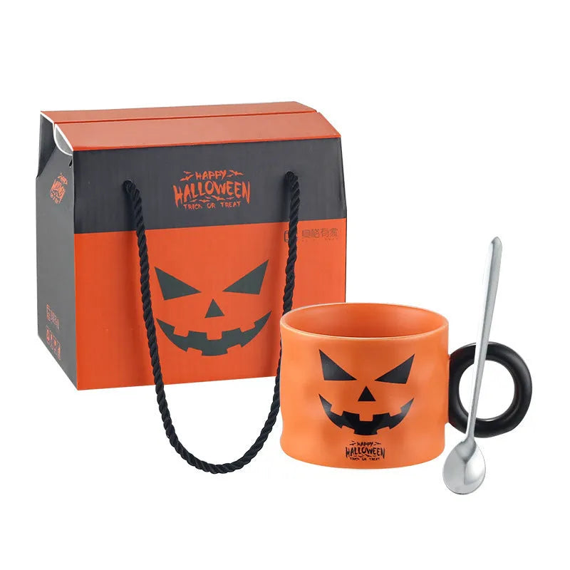 Orange Halloween pumpkin ceramic mug with handle 15cm size on gift box