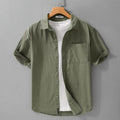 Men's pure cotton summer short sleeve shirt in loose cardigan style available in five colours