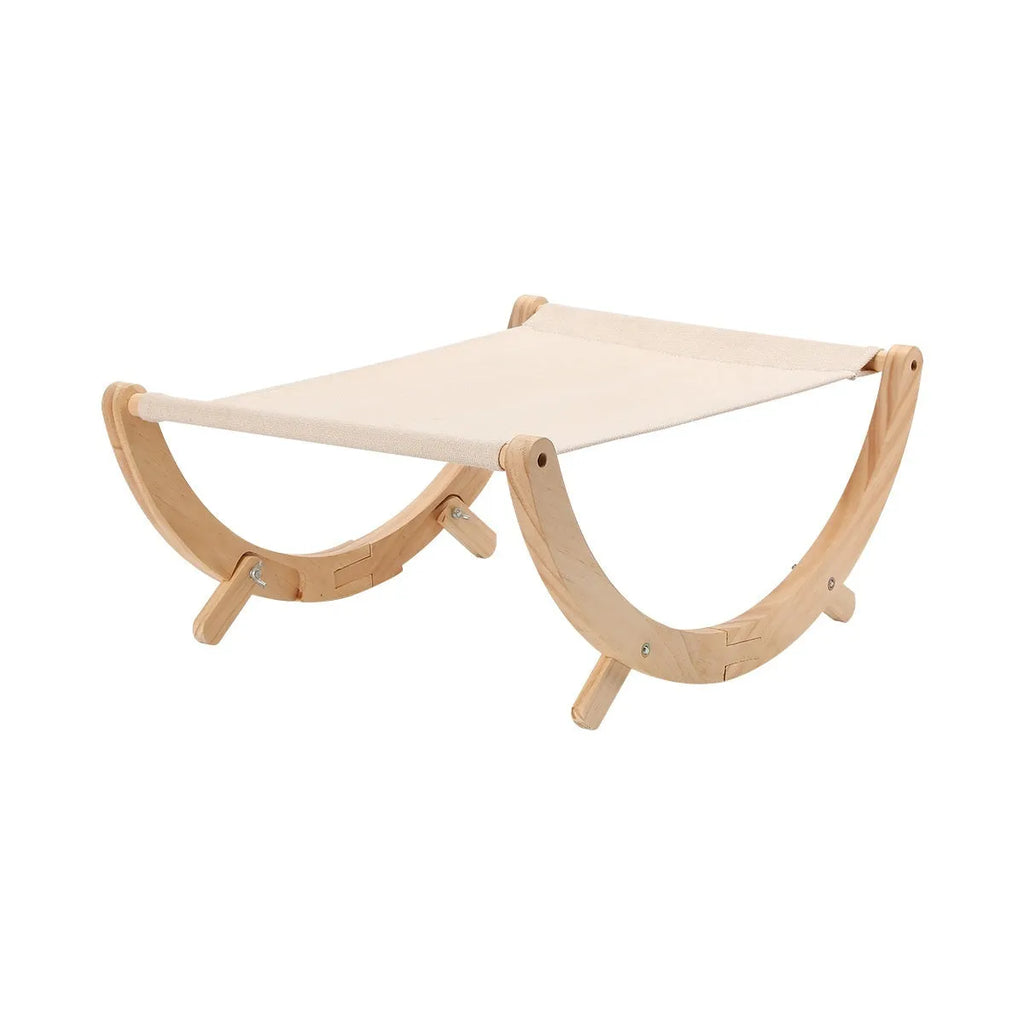 Solid wood frame foldable cat hammock bed with canvas and plush sleeping area