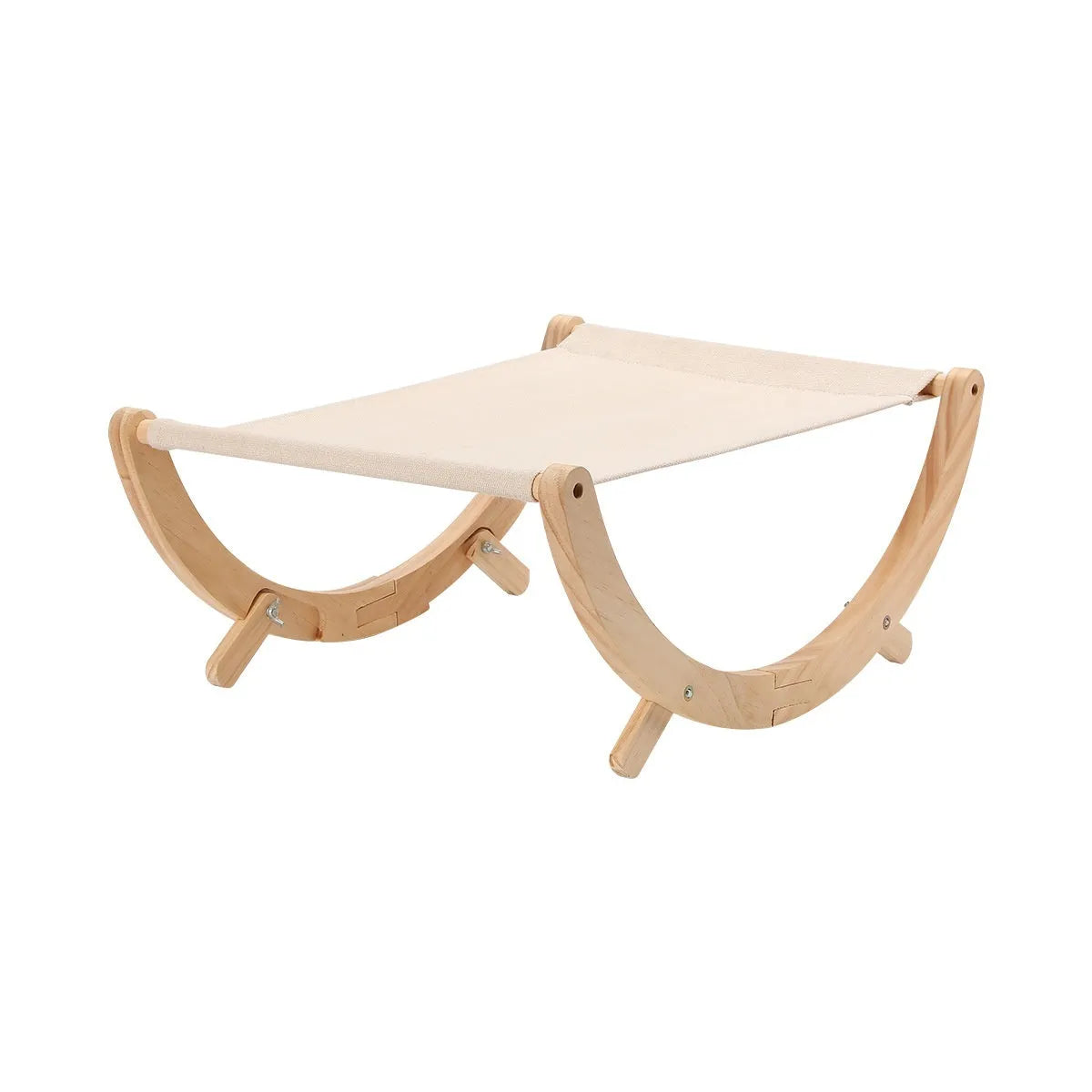 Solid wood frame foldable cat hammock bed with canvas and plush sleeping area