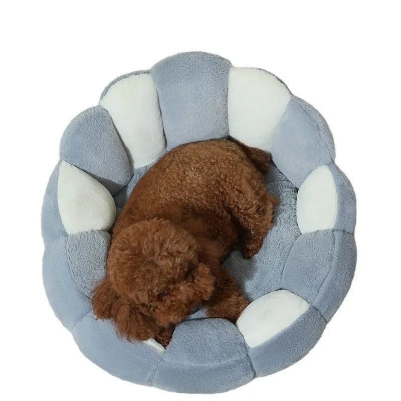 Greyish white rabbit fur pet shell nest kennel bed in three sizes for cats and dogs