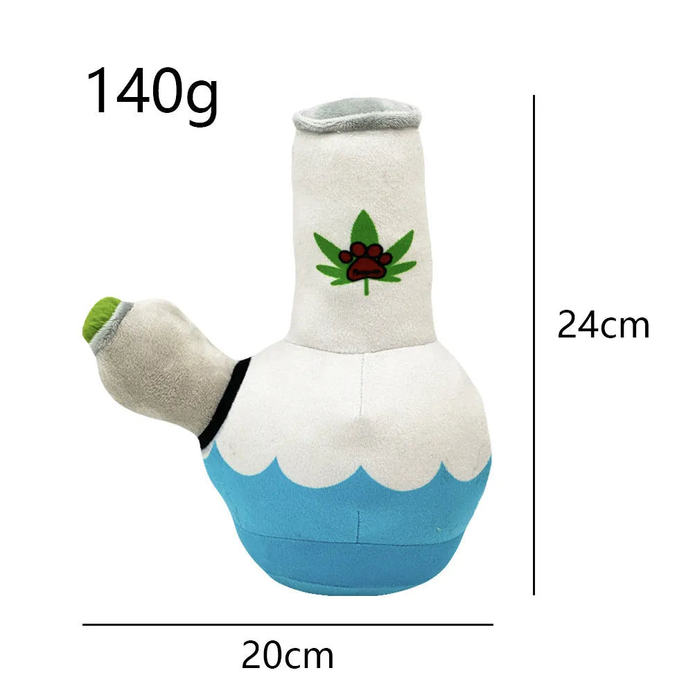 24cm kettle-shaped dog plush toy with colourful printed patterns and squeaker