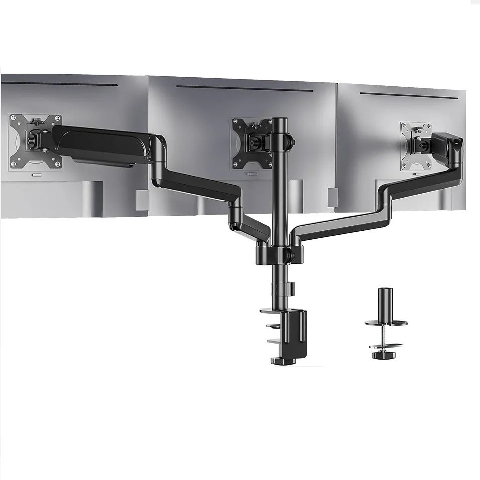 Black three-arm gas spring monitor holder arm for 27-inch computer screens