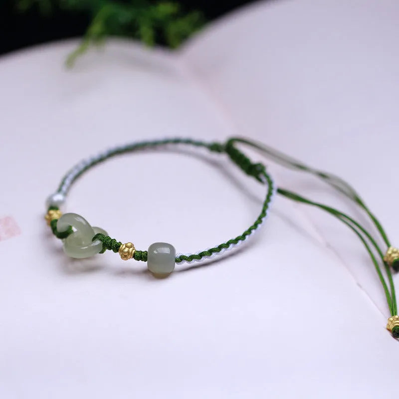 DIY woven bracelet with Hetian jade elements and flexible wire in 925 silver or copper gold plated finishes
