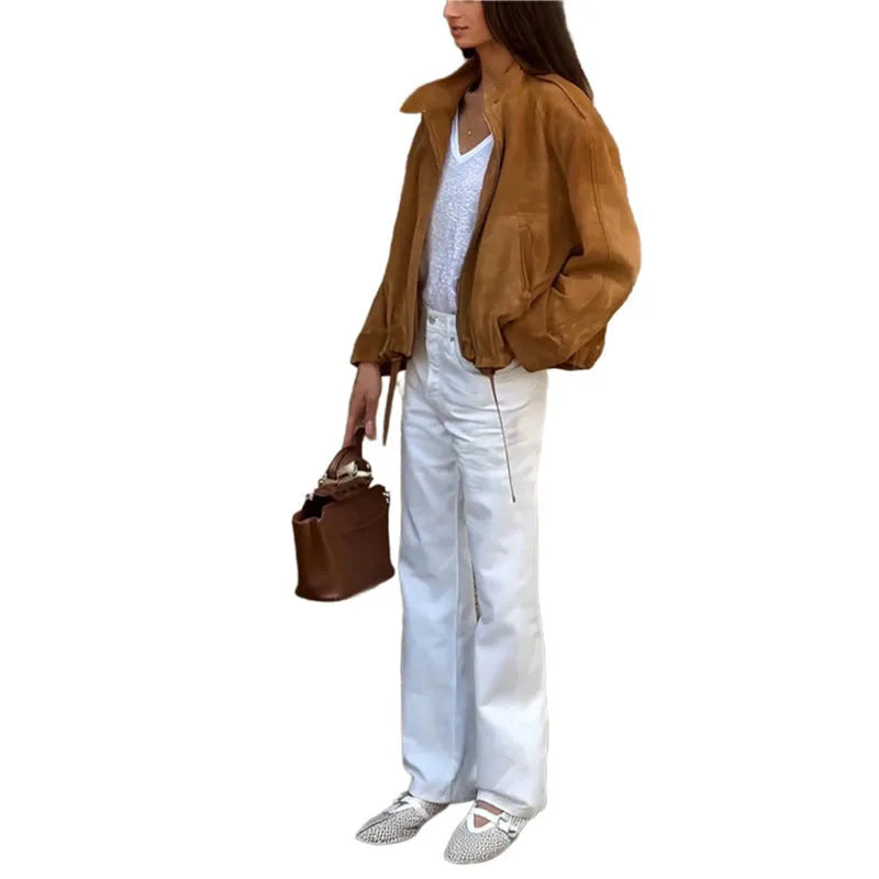Retro solid colour men's long sleeve jacket in a loose fit.
