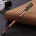 Frosted grip spinning pen with 0.35mm fine writing tip showing anti-slip silica gel section