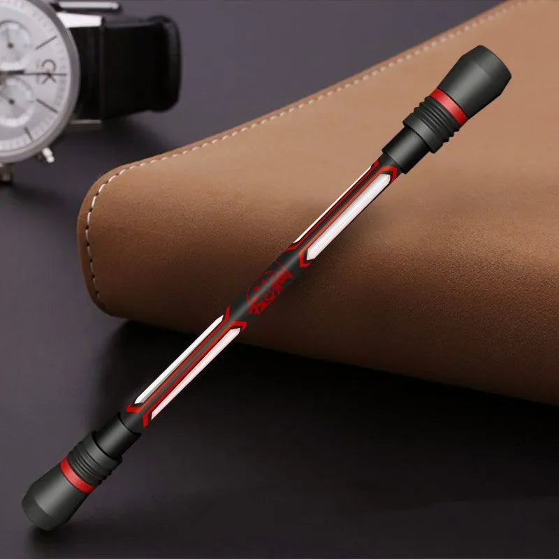 Frosted grip spinning pen with 0.35mm fine writing tip showing anti-slip silica gel section