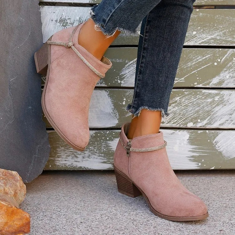 Low-cut hollow-out Martin boots for women, artificial PU leather, black colour, side view