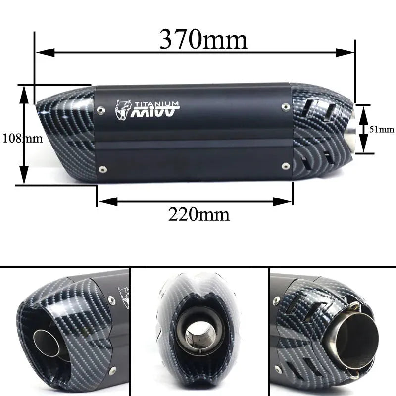 51mm stainless steel motorcycle exhaust modification piece with muffler, 370mm length