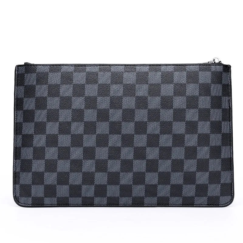 Men's soft PU leather clutch wallet with card slots and checkered pattern options