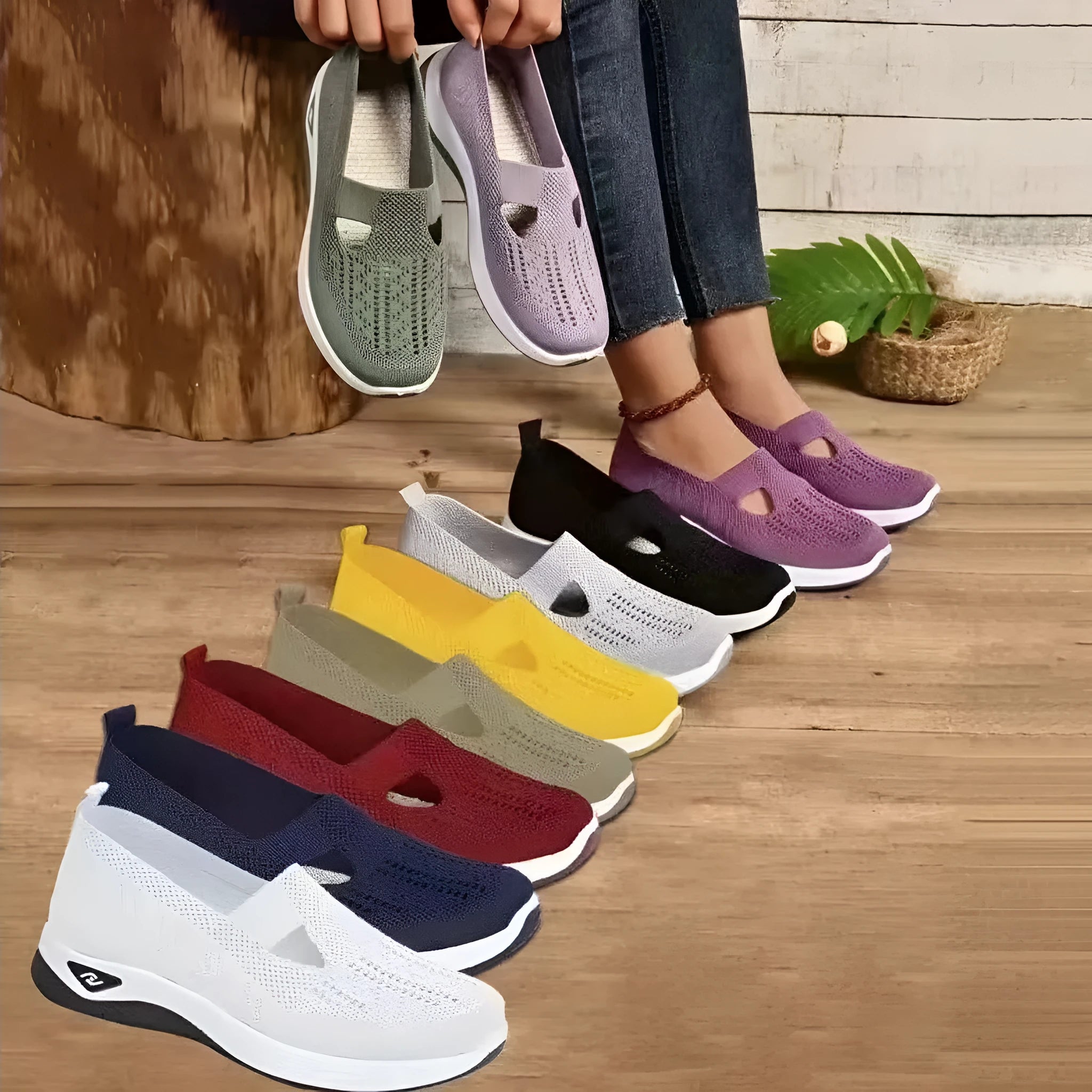 Women's solid colour T-strap mesh casual shoes with soft PVC soles in multiple colour options.