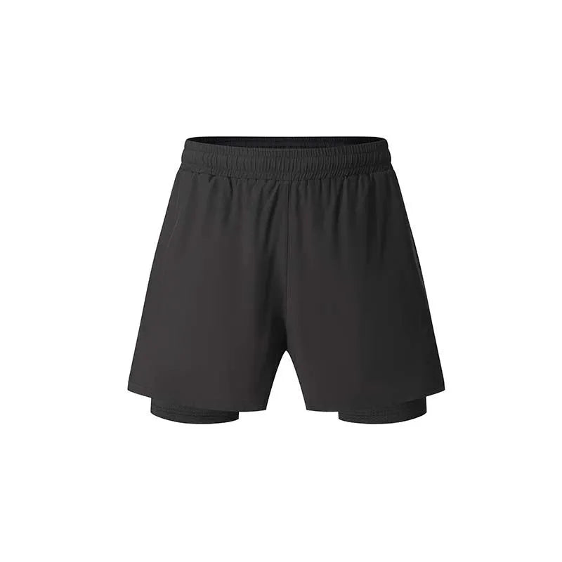 Men's black running shorts with quick-dry fabric and integrated support liner for fitness activities