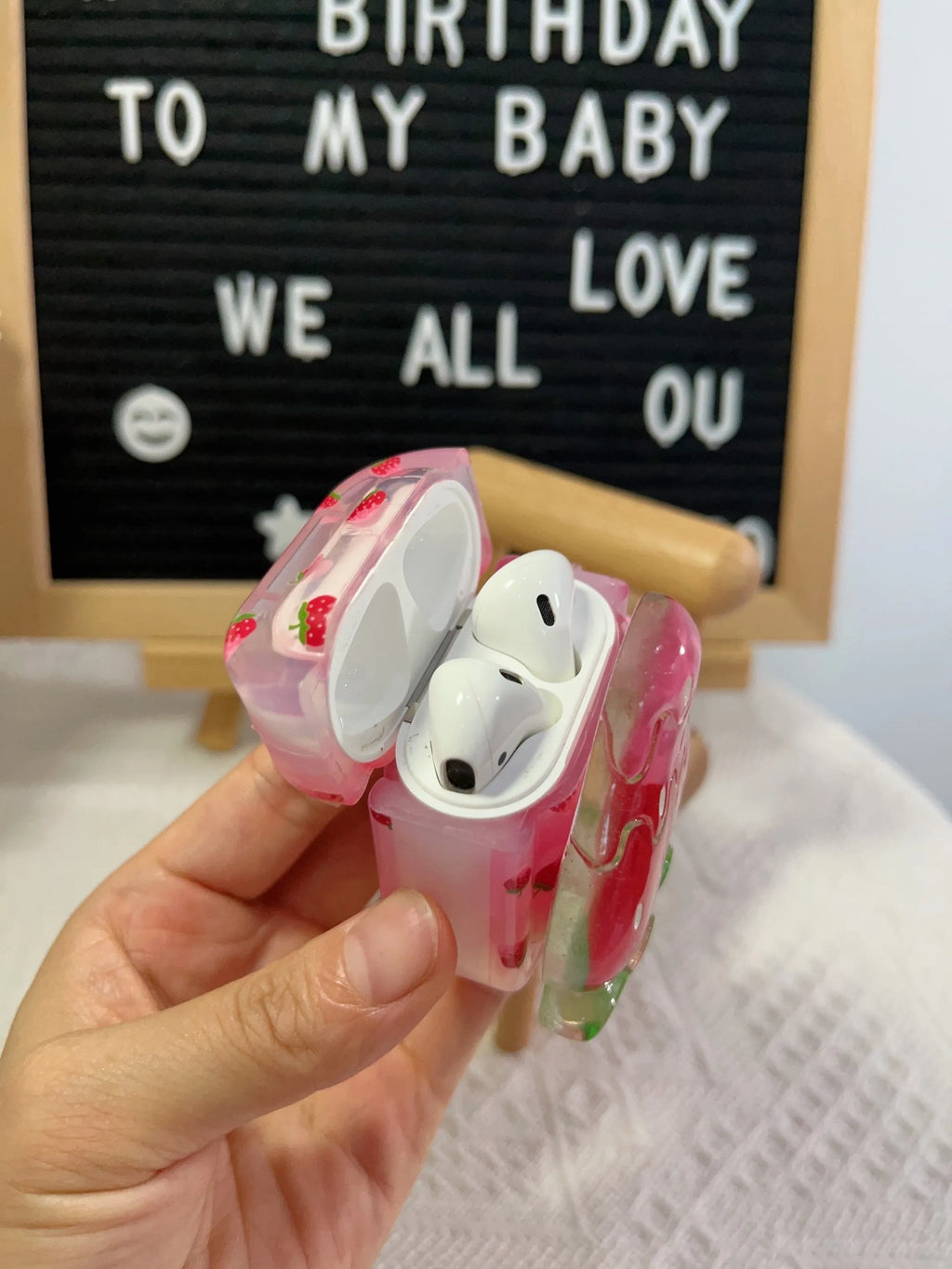 3D strawberry ice cream silicone protective cover for AirPods Pro 2 case with bracelet option