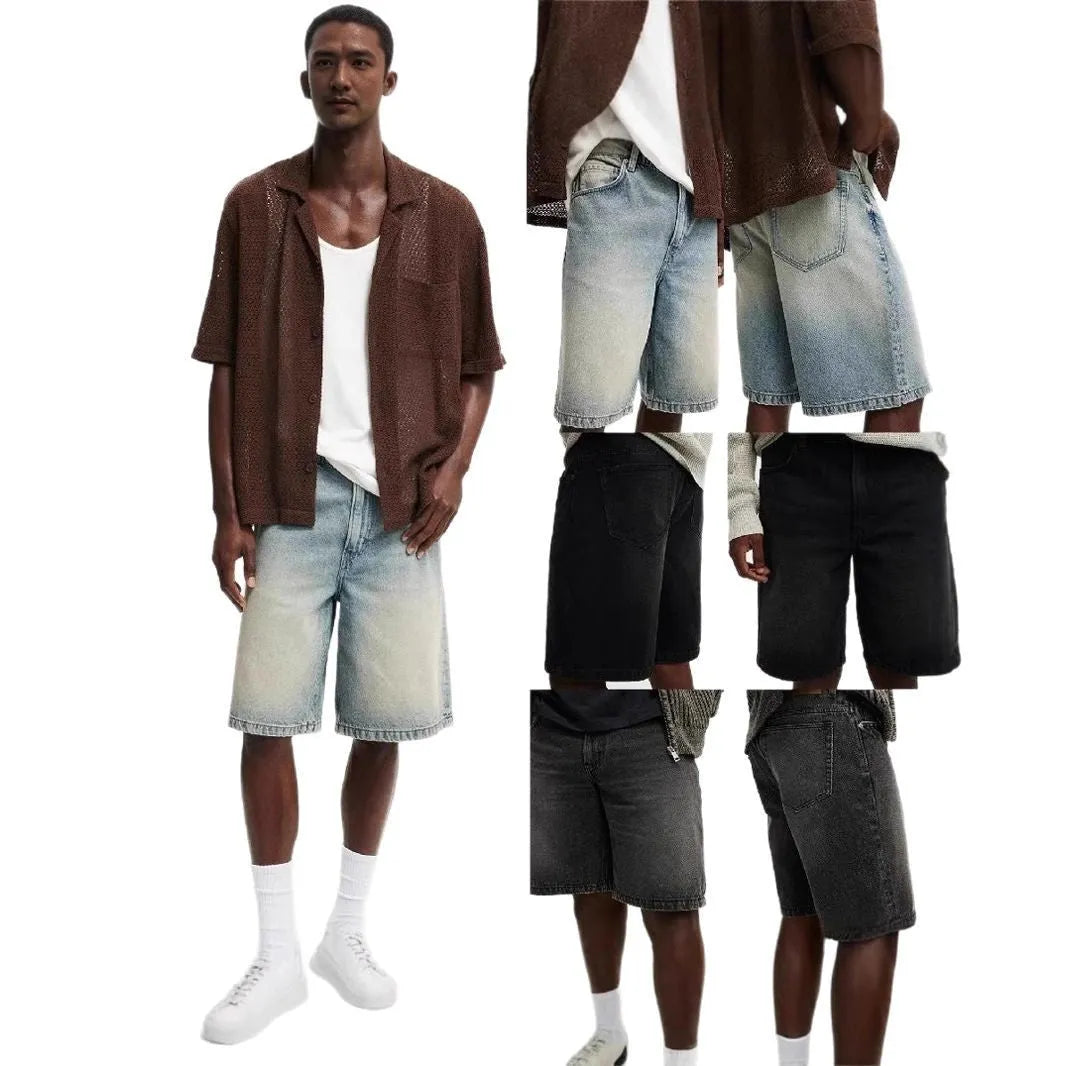 Men's loose fit straight leg jeans in light blue cotton denim with traditional non-stretch construction