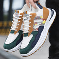 Plus size men's mesh breathable sports casual shoes in white green, black, or grey with leather toe holder