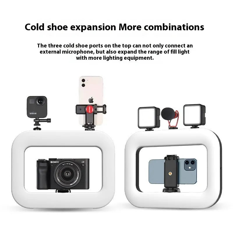 Rechargeable mobile phone fill light with desktop bracket and phone holder for video