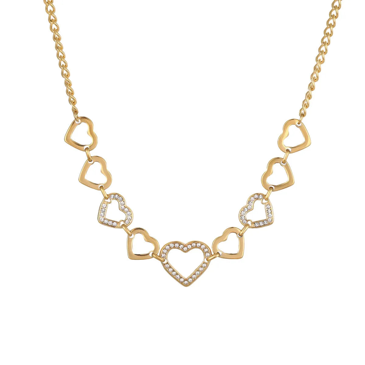 Geometric heart-shaped stainless steel necklace with 18K gold electroplated finish on clavicle chain