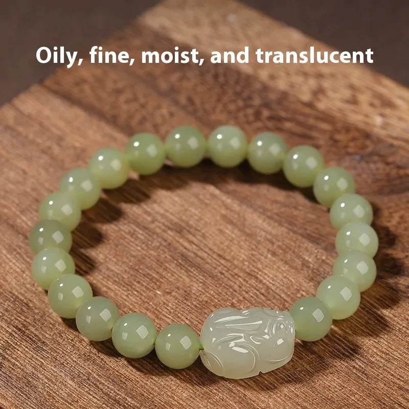 Gray jade ethnic style beaded bracelet for women shown in three bead size options.