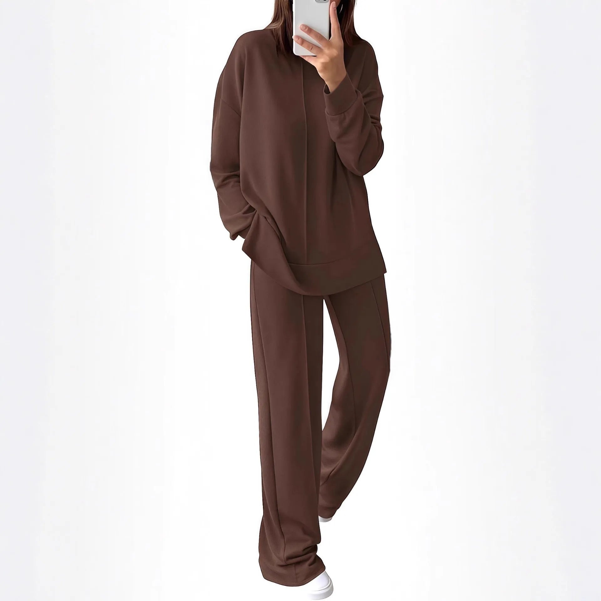 Women's army green polyester jogging suit set with long sleeves, shown as a matching top and trousers.