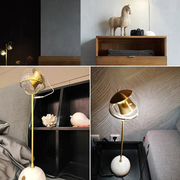 Contemporary desk lamp with a glass lampshade, dimmable LED light, and touch switch control.