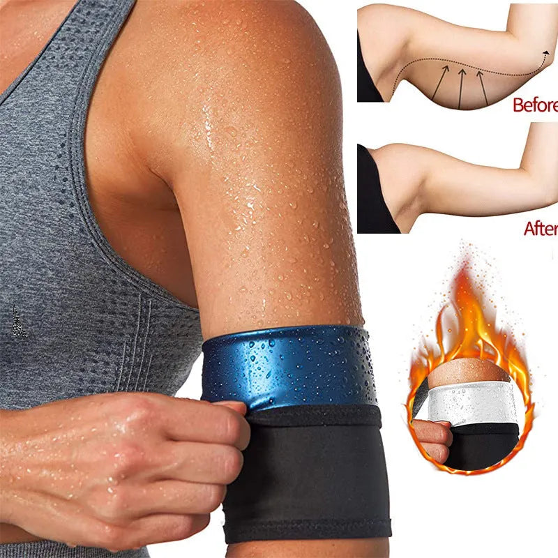 Arm sweatband in blue with elastic binding strap for sports and yoga.