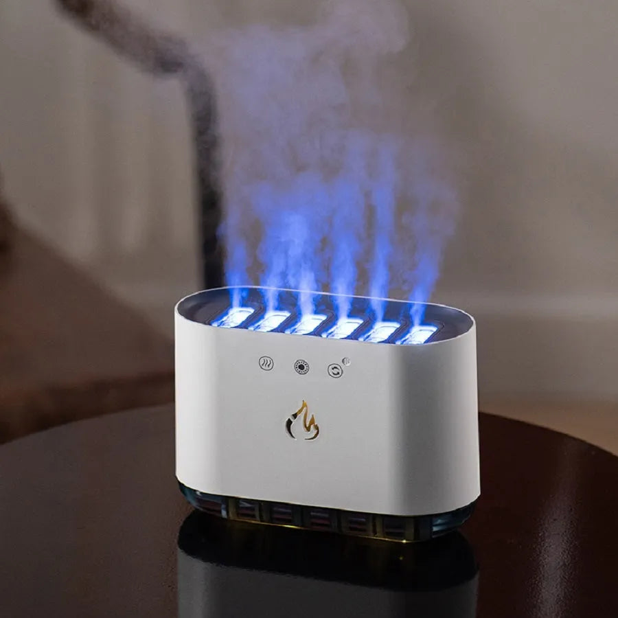 White large-capacity household humidifier with colourful LED light and mist output.