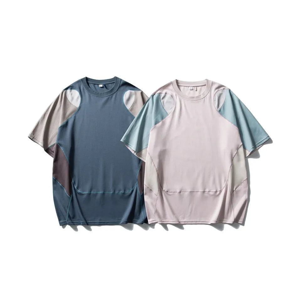 Men's loose patchwork contrast sports t-shirt in cotton blend with raglan short sleeves