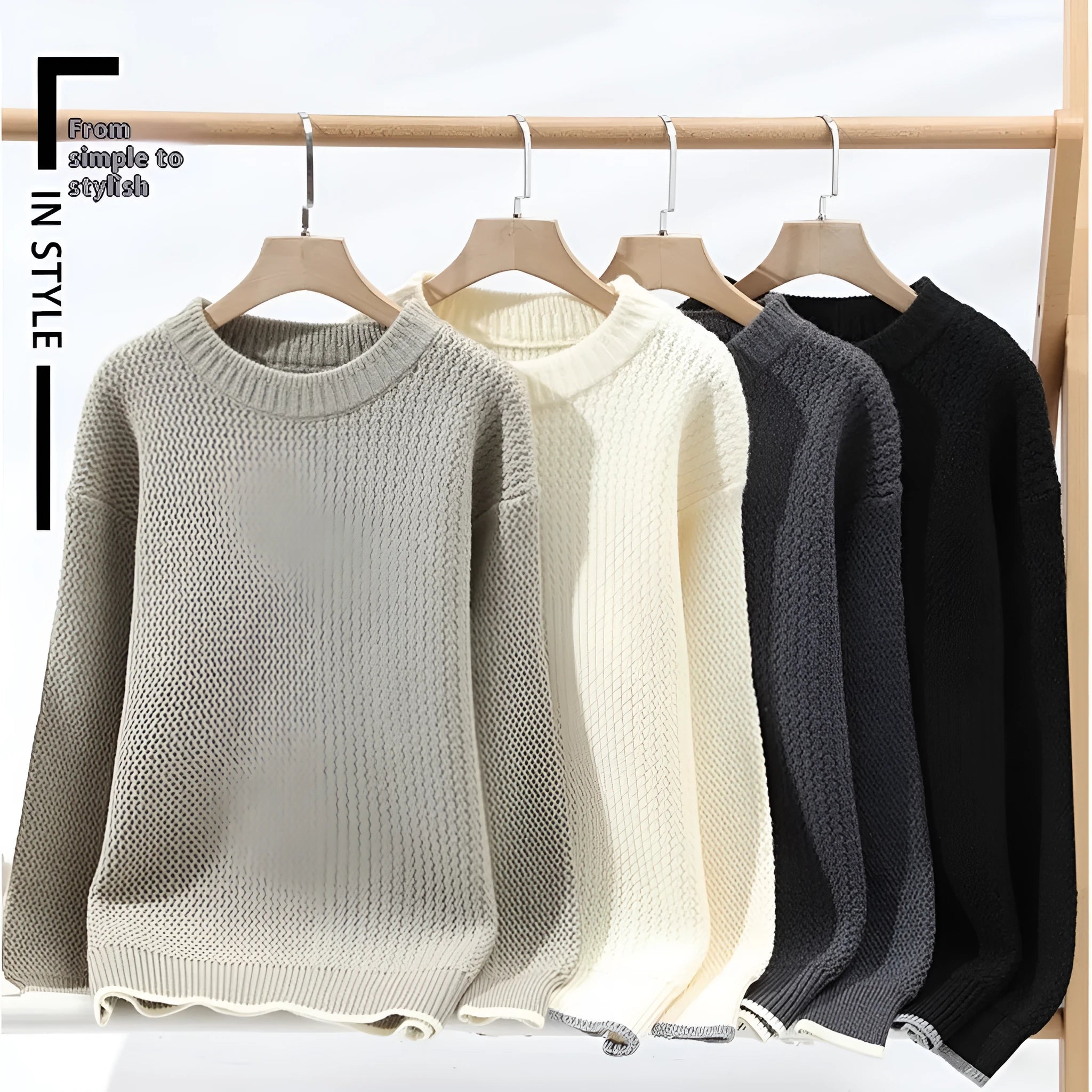 Men's grey loose fit round neck pullover sweater with long sleeves for autumn wear