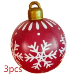 Large red and white striped inflatable PVC Christmas ball ornament with a 60cm diameter.