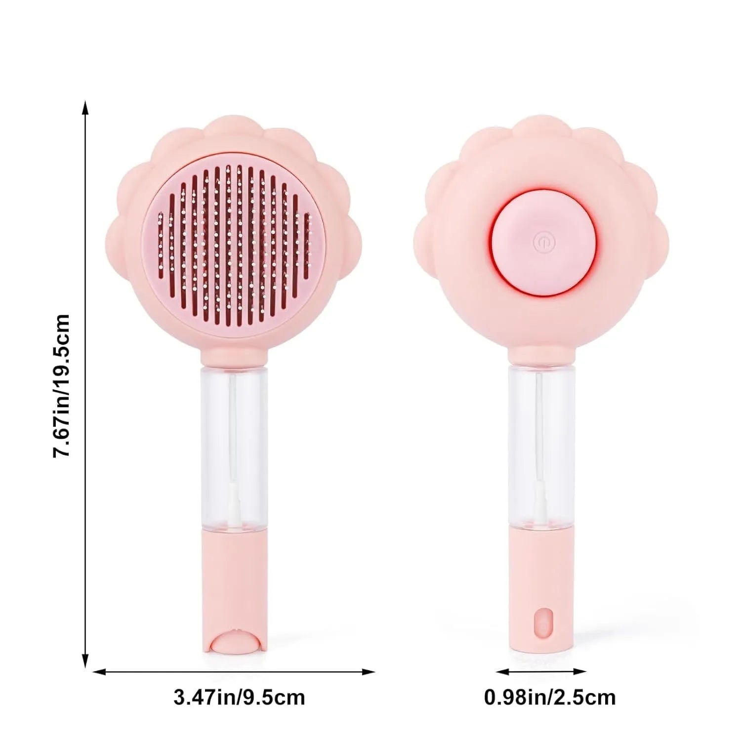 Spray cat brush with release button in grey, green or pink colours for pet grooming