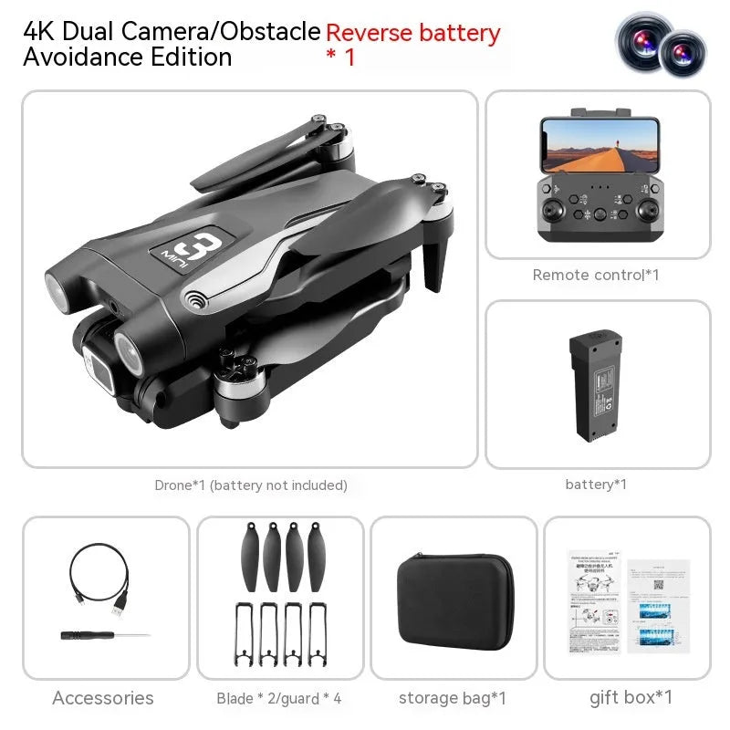 UAV optical flow dual camera drone with brushless motor in black plastic body