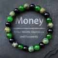 Men's casual green onyx obsidian crystal bracelet with 8mm handmade artificial crystal beads on a wrist