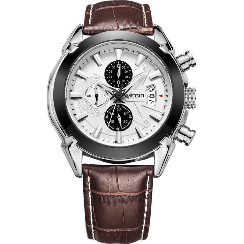 Men's multifunctional quartz watch with three-eye timing and luminous waterproof dial