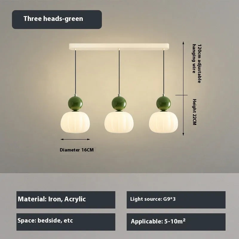 Creative pumpkin-shaped Nordic style ceiling chandelier in alloy, shown in single head and three head configurations.
