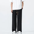 National Style men's straight-leg wide trousers in black, breathable bamboo spandex fabric