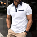 Men's cotton blend short-sleeve slim-fit polo shirt in navy blue with chest pocket, front view