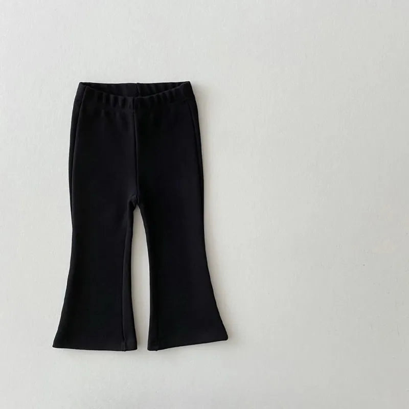 Girls fleece-lined bell-bottom pants in plaid pattern, polyester fabric, mid-waist, suitable for 80-150cm height